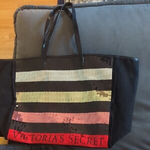 Victoria's Secret Black and Pink Sequin Tote